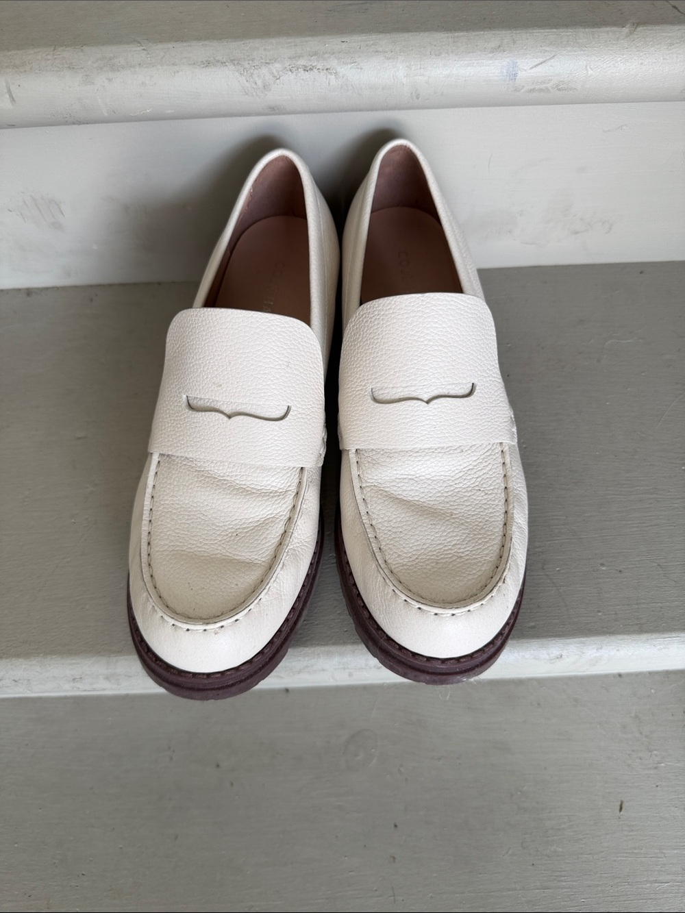 Classic White Leather Penny Loafers -women’s